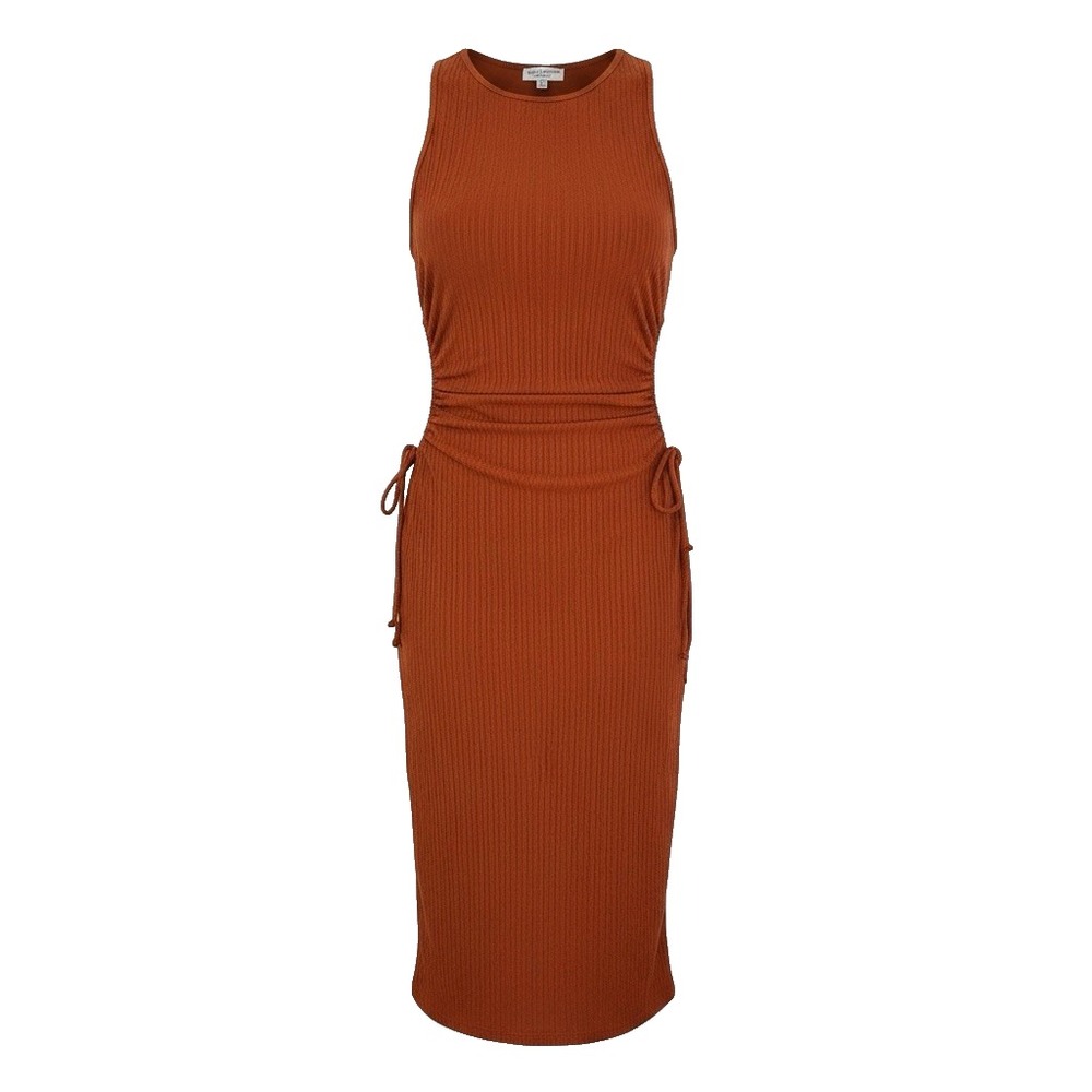Rolla Coster Cut-Outs At Waist Dress Womens Medium Burnt Orange Midi Sleeveless